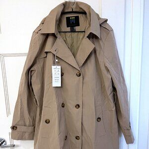 NWT - Khaki Tan Women's Trench Coat with Detachable Hood - Size 3XL